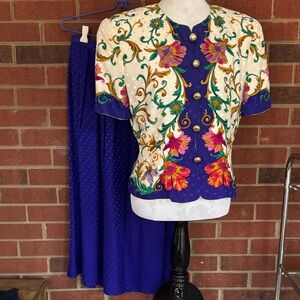 Maggy London Vintage Floral Print Jacket/Top 100% Silk